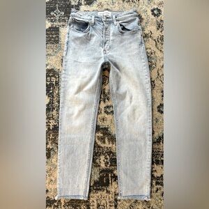 Denim Forum Size 27 The Yoko High Rise Slim Jeans Light Wash Button Fly Raw Hem